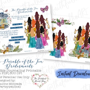 De gelijkenis van de tien bruidsmeisjes. Bijbel Journaling. Geloofsplanner. Christelijk. Vertrouwen. Gemengde media. Vrouwen. Digitaal downloaden. Afdrukbare kunst