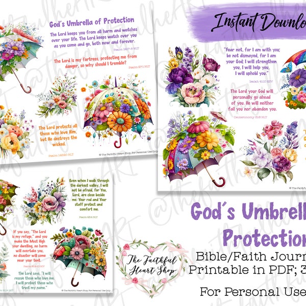 God's Umbrella of Protection, Bible Journaling Stickers Printable, Christian Faith, Bible Study, Bible Stickers, Art, Illustrated Faith