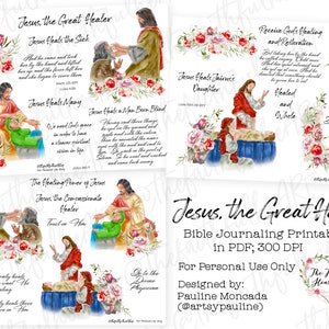 Jezus, de Grote Geneesheer. Bijbeljournaal/Geloofplanner. Christelijk. Vertrouwen. Gemengde media. Jezus Christus. Bloemen. Digitale download afdrukbaar