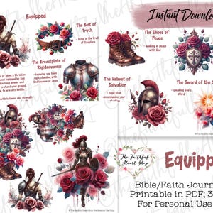 Equipado, Adesivos para diário bíblico para impressão, Fé, Estudo bíblico, Armadura de Deus, Adesivos bíblicos, Mídia mista, Fé ilustrada, Arte bíblica