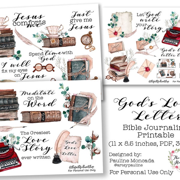 God's Love Letter, Bible Journaling Stickers Printable, Bible Art, Christian Faith, Bible Study, Bible Stickers, Illustrated Faith, Planner