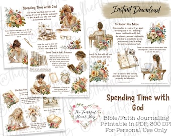 Spending Time with God, Bible Journaling Stickers Printable, Faith, Bible Study, Bible Stickers, Mixed Media, Illustrated Faith, Bible Art