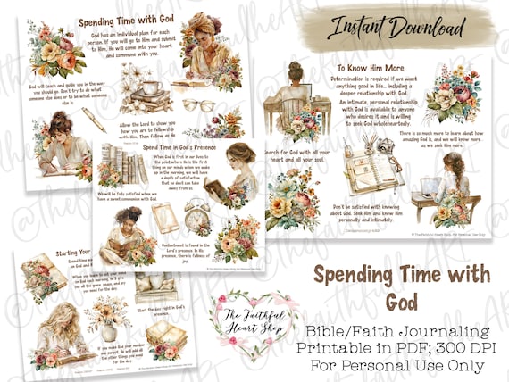 Spending Time with God, Bible Journaling Stickers Printable, Faith, Bible Study, Bible Stickers, Mixed Media, Illustrated Faith, Bible Art