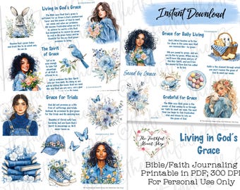 Living in God's Grace, Bible Journaling Stickers Printable, Faith, Bible Study, Bible Stickers, Mixed Media, Illustrated Faith, Bible Art