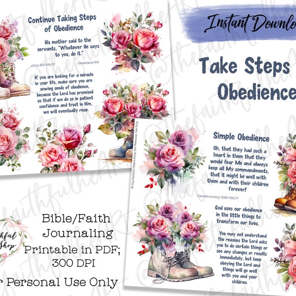 Take Steps of Obedience, Bible Journaling Stickers Printable, Christian Faith, Bible Study, Bible Stickers, Mixed Media, Illustrated Faith