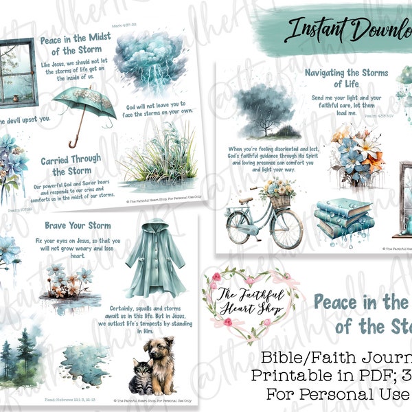 Peace in the Midst of the Storm, Bible Journaling Stickers Printable, Faith, Bible Study, Bible Stickers, Mixed Media, Illustrated Faith