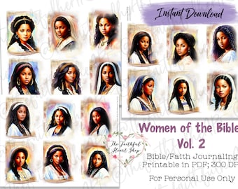 Women of the Bible Vol. 2, Bible Journaling Stickers Printable, Christian Faith, Bible Study, Bible Stickers, Mixed Media, Illustrated Faith