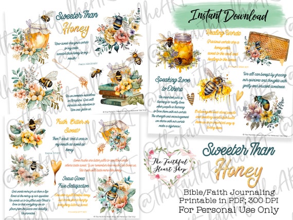 Sweeter Than Honey, Bible Journaling Stickers Printable, Christian Faith, Bible Study, Bible Stickers, Mixed Media, Illustrated Faith
