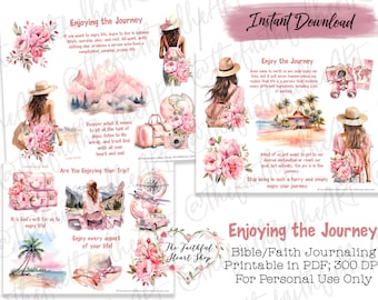 Enjoying the Journey, Bible Journaling Stickers Printable, Faith, Bible Study, Bible Stickers, Mixed Media, Illustrated Faith, Bible Art