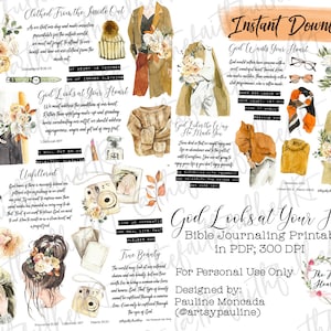 God kijkt naar je hart. Bijbel Journaling. Geloofsplanner. Christelijk. Vertrouwen. Gemengde media. Vrouwen. Bloemen. Digitale download afdrukbaar
