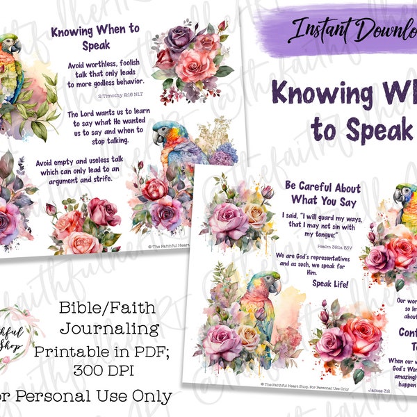 Knowing When to Speak, Bible Journaling Stickers Printable, Christian Faith, Bible Study, Bible Stickers, Mixed Media, Illustrated Faith