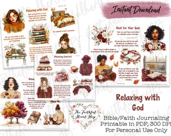Relaxing with God, Bible Journaling Stickers Printable, Faith, Bible Study, Bible Stickers, Mixed Media, Illustrated Faith, Bible Art