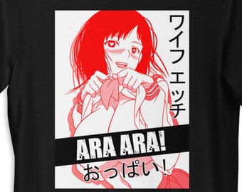 Ara Ara Anime Girl T-Shirt, Waifu Ecchi Manga Shirt, Red Monochrome Design, Asian Fashion