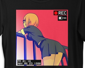 Vintage Anime Girl T-Shirt, Waifu Clothing, Camera Video Screen Style, Otaku Streetwear Shirt