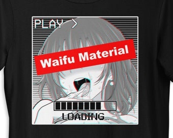 Camiseta de material waifu, camiseta de chica manga atrevida, camiseta vaporwave glitch, moda otaku ecchi