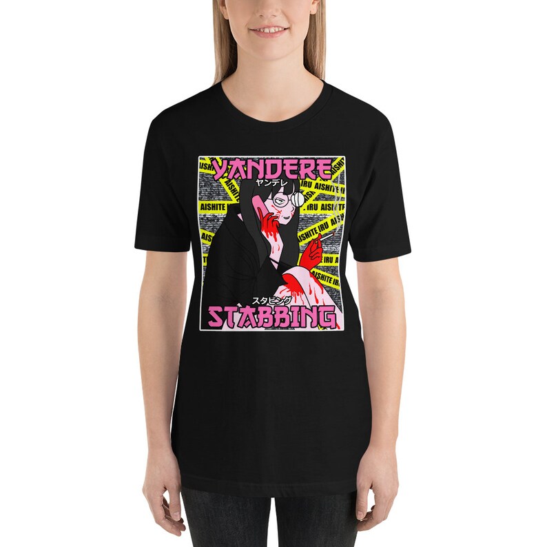Yandere Stabbing Shirt, Anime Girl T-Shirt, Psychotic Waifu Tee, Funny Otaku Meme image 2