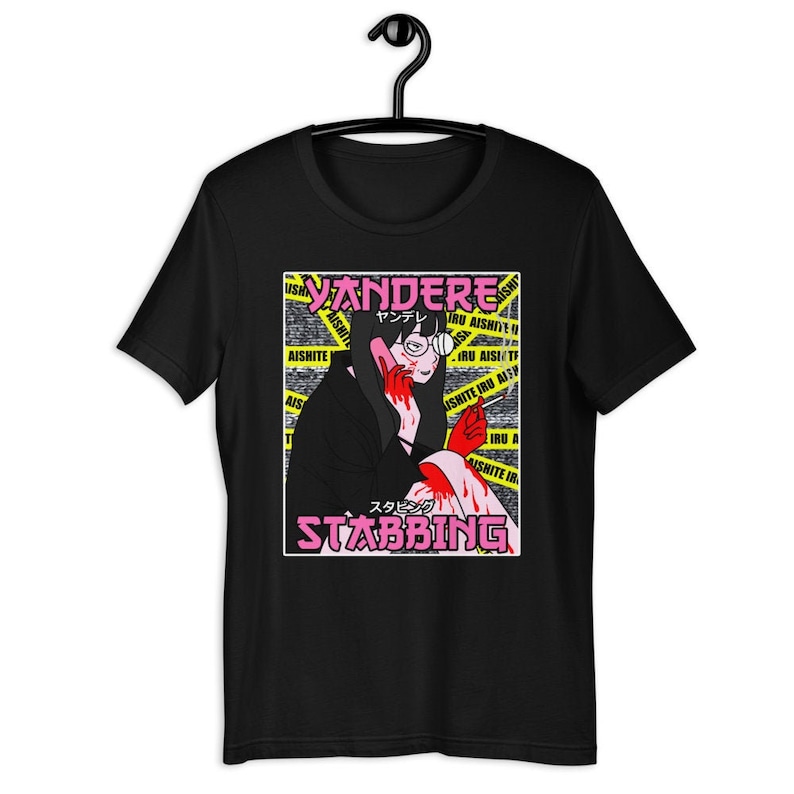 Yandere Stabbing Shirt, Anime Girl T-Shirt, Psychotic Waifu Tee, Funny Otaku Meme image 1