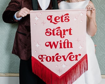 Wedding Velvet Hanging Flag Banner | Alternative Wedding | Wedding Signage | Velvet Banner Flag | Modern Event Signage | Fabric Signage