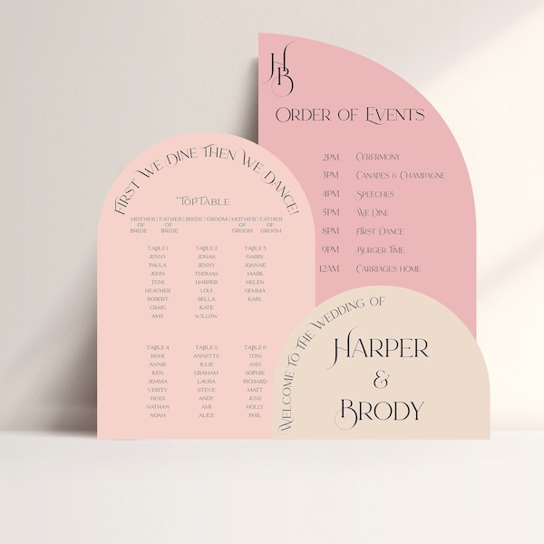 Trio of Wedding Welcome Signs | Arch Wedding Sign | Wedding Seating Plan | ACTUAL PHYSICAL SIGN | Modern Wedding Sign | Arch Display Board