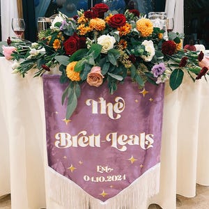Wedding Velvet Hanging Flag Banner | Alternative Wedding | Wedding Top Table Decoration | Velvet Banner Flag | Modern Event Signage