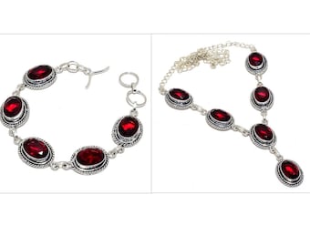 ab0166 925 Sterling Silver Designer Women Bracelet Jewelry For Christmas Gift length 7 Natural Red Garnet Oval Gemstone Pretty Bracelet