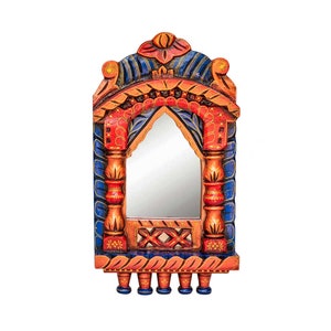 Indune&#39;s Handcarved Traditional Hand Painted Jharokha Window/Wooden Mirror Frame/Wall Decor/Wall Hanging/Entrance Décor height 16inch