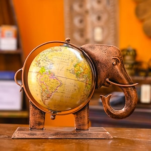 Metall Elefant mit drehbarer Erdkugel (Weltkarte)
