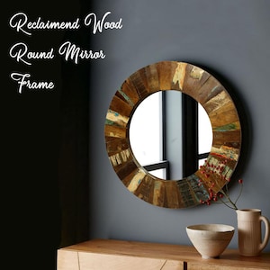 Indune's Handcrafted Traditional Wooden Rustic Round Mirror Frame /Home Decor/ Mirror for Living Room