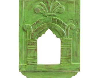 Indune's Traditional Handcrafted Decorative Wooden Jharokha Mirror Frame - Green/ Red/ Yellow/ Blue