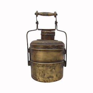 Indune&#39;s Old Vintage Collectible Brass Tiffin Box / Lunch Box / Indian Kitchen Decor / Kitchen Ware