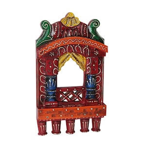 Indune&#39;s Handcarved Traditional Hand Painted Jharokha Window/Wooden Mirror Frame/Wall Decor/Wall Hanging/Entrance Décor/Jharokha Frame Small