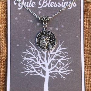 Collier Yule Sabbat Renard des neiges avec carte et sac cadeau païen