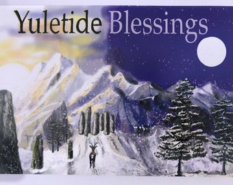 Yule card Yuletide greeting cards original art print landscape pagan midwinter nature