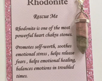Rhodonite Crystal Wand Clip, Heart Chakra Stone, Emotional Support