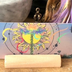 Bannière d'autel Beltane avec support en bois, oeuvre d'art originale de marque-page