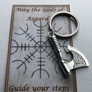 Viking Axe porte-clés carte-cadeau helm of awe protection sac de jute protection voyage en toute sécurité