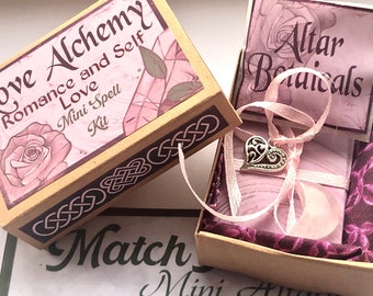 Love Romance Self love Mini spell kit MatchBox Token pocket spells Rose quartz charm botanicals spell