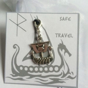 Amuleto de navio de viagem seguro viking nórdico com cartão e bolsa proteção de chaveiro runa de viagem segura