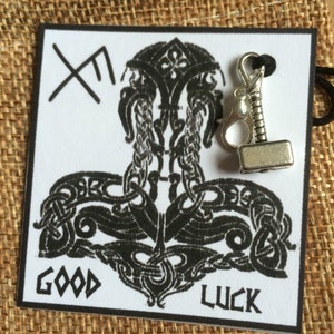 Ciondolo martello vichingo Thor Mjolnir clip sul ciondolo buona fortuna Carta runica Gibo Auja e borsa