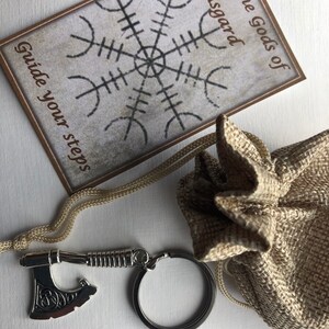 Viking Axe key ring gift card helm of awe protection hessian bag protection safe travel image 5