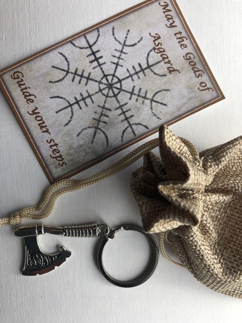 Viking Axe key ring gift card helm of awe protection hessian bag protection safe travel image 5