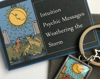 Tarot card key ring moon glass cabochon star charm bag and card