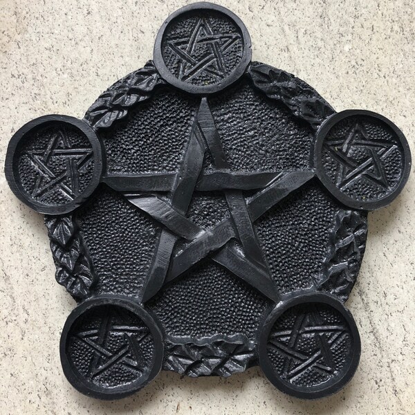 Altar tray plate pentacle Wicca tool spell divination Wiccan altar tools charcoal black