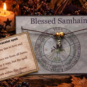 Samhain-kittel-önskearmband med årets hjul-kort