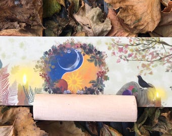 Mabon  Altar banner card with wooden holder book mark original art