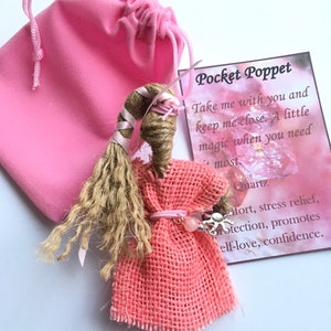 Pocket poppet rose quartz good luck protection talisman velvet travel bag