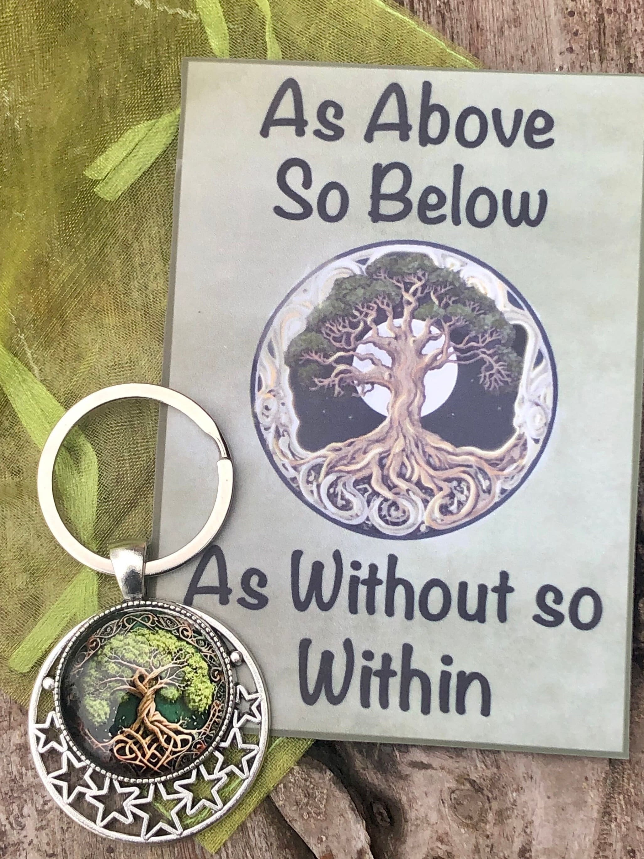 Tree of life keyring stunning quality original art card bag included as above so below