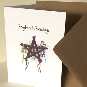 Wooden pentagram element garland greetings card birthday handfast brightest blessings