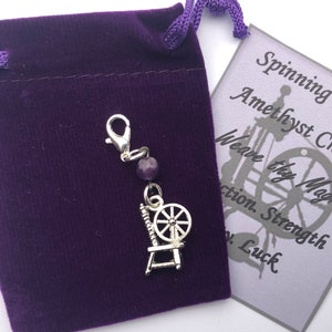 Ciondolo con ametista, ruota che gira, clip, protezione, forza, fortuna, positività, sacchetto regalo in velluto e biglietto regalo per mini regalo da strega