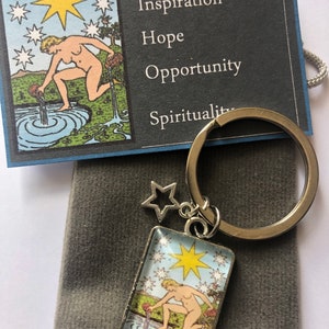 Tarotkaartsleutelhanger Cabochon sterbedel ster bedel tas en kaart